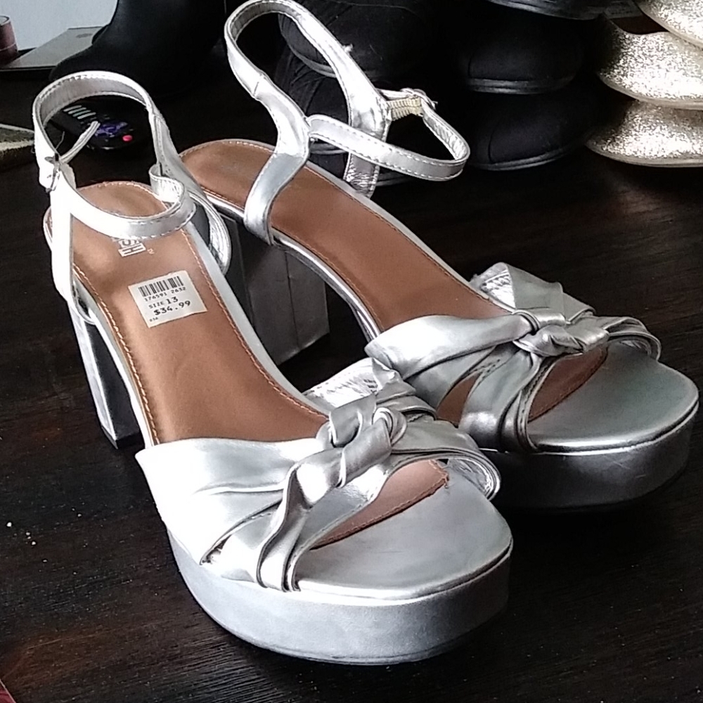 Chunky silver heels